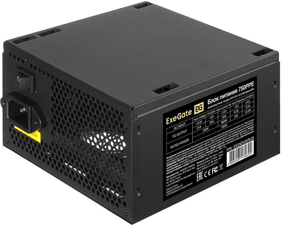 Блок питания Exegate ATX 750W 750PPE 80+ (20+4pin) APFC 120mm fan 6xSATA