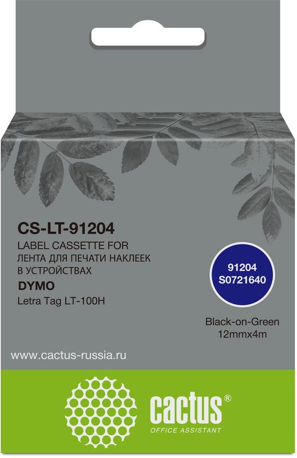 Картридж ленточный Cactus CS-LT-91204 91204 для Dymo Letra Tag LT-100H