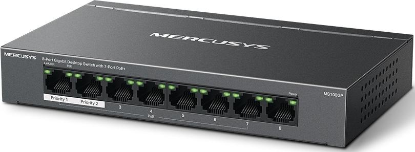 Коммутатор Mercusys MS108GP (L2) 8x1Гбит/с 7PoE+ 65W неуправляемый