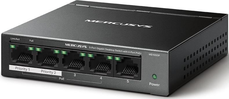 Коммутатор Mercusys MS105GP 5x1Гбит/с 4PoE+ 65W неуправляемый