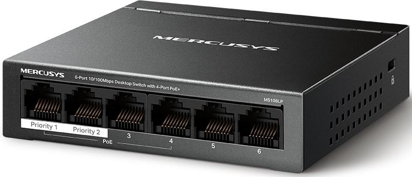Коммутатор Mercusys MS106LP (L2) 6x100Мбит/с 4PoE+ 40W неуправляемый