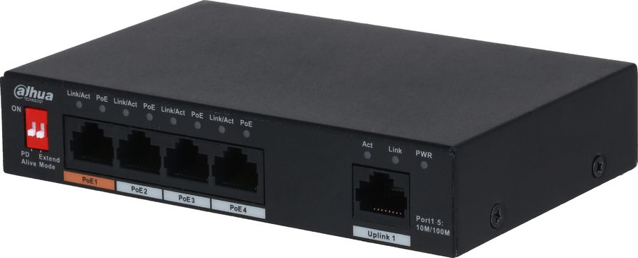 Коммутатор Dahua DH-PFS3005-4ET-60 (L2) 1x100Мбит/с 4PoE 60W неуправляемый