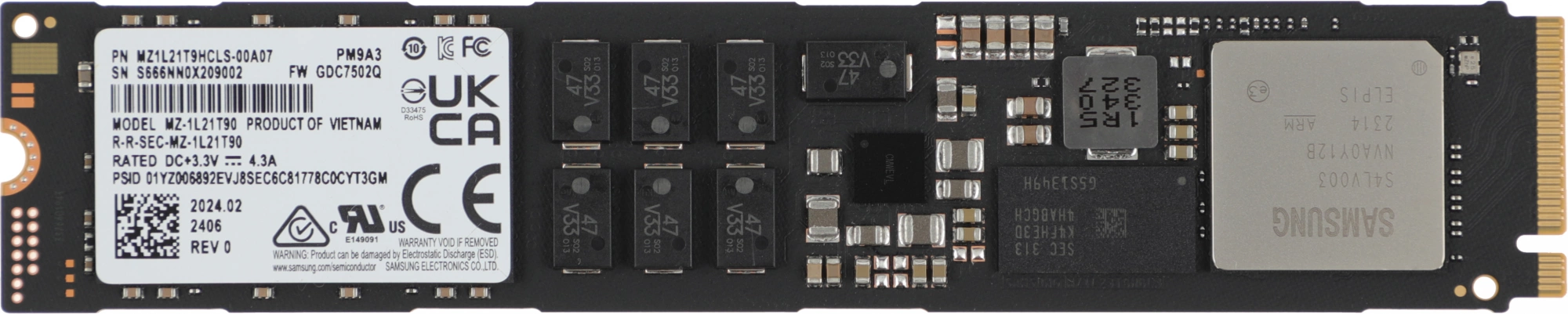 Накопитель SSD Samsung PCIe 4.0 x4 1920GB MZ1L21T9HCLS-00A07 PM9A3 Enterprise M.2 22110 OEM