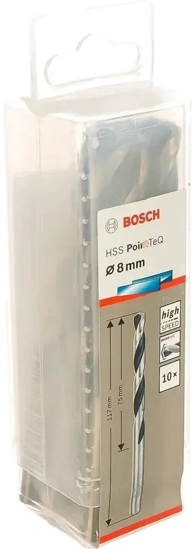 Набор сверл Bosch 2608577248 по металлу Д=8мм Дл=117мм (10пред.) для шуруповертов/дрелей