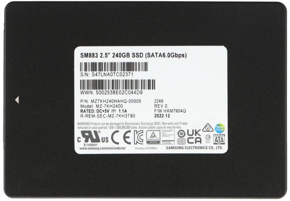 Накопитель SSD Samsung SATA-III 240GB MZ7KH240HAHQ-00005 SM883 2.5" 3 DWPD