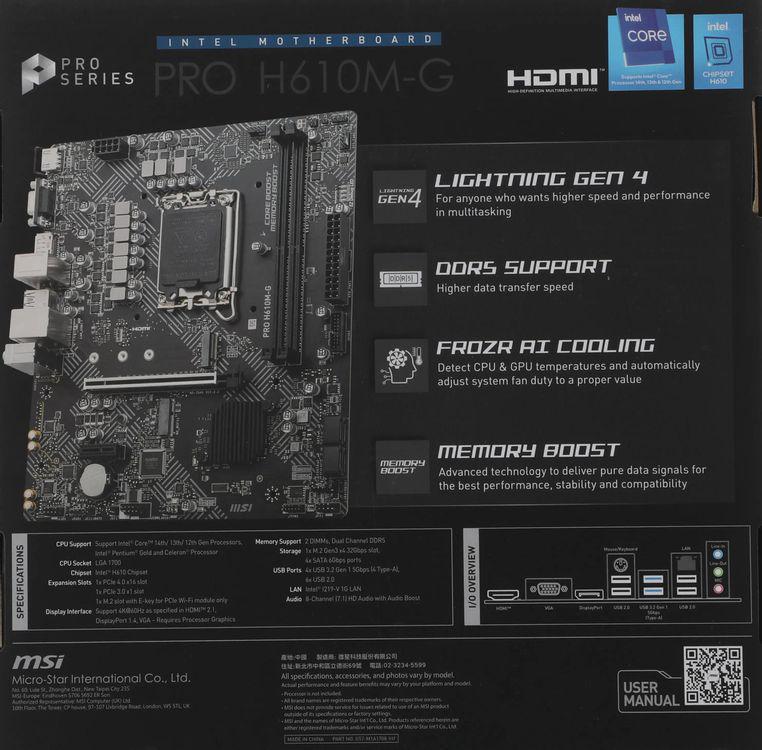 Материнская плата MSI PRO H610M-G Soc-1700 Intel H610 2xDDR5 mATX AC`97 8ch(7.1) GbLAN+VGA+HDMI+DP