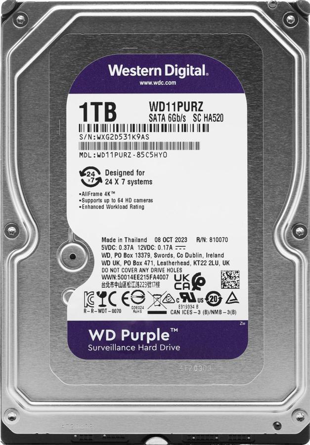 Жесткий диск WD SATA-III 1TB WD11PURZ Surveillance Purple (5400rpm) 64Mb 3.5"
