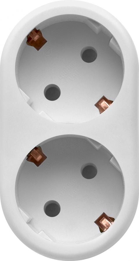 Адаптер-переходник Defender TA-03 (2 розетки) белый (пакет ПЭ)