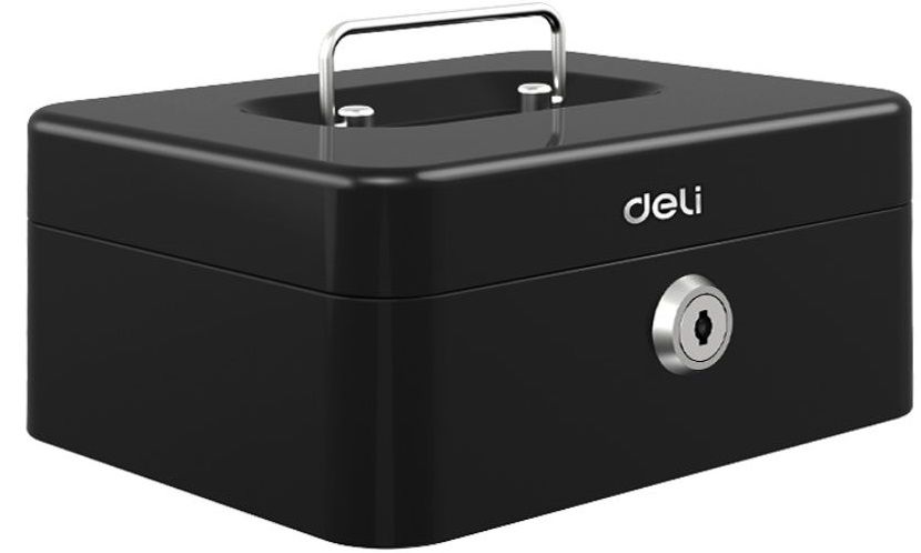 Ящик для денег Deli ET500 90x200x160 черный металл 1.2кг