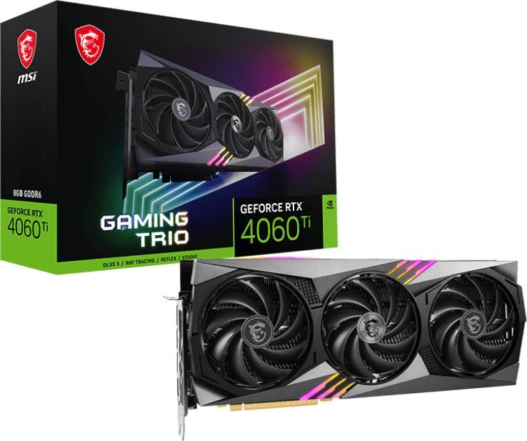 Видеокарта MSI PCI-E 4.0 RTX 4060 Ti GAMING X TRIO 8G NVIDIA GeForce RTX 4060TI 8Gb 128bit GDDR6 2670/18000 HDMIx1 DPx3 HDCP Ret