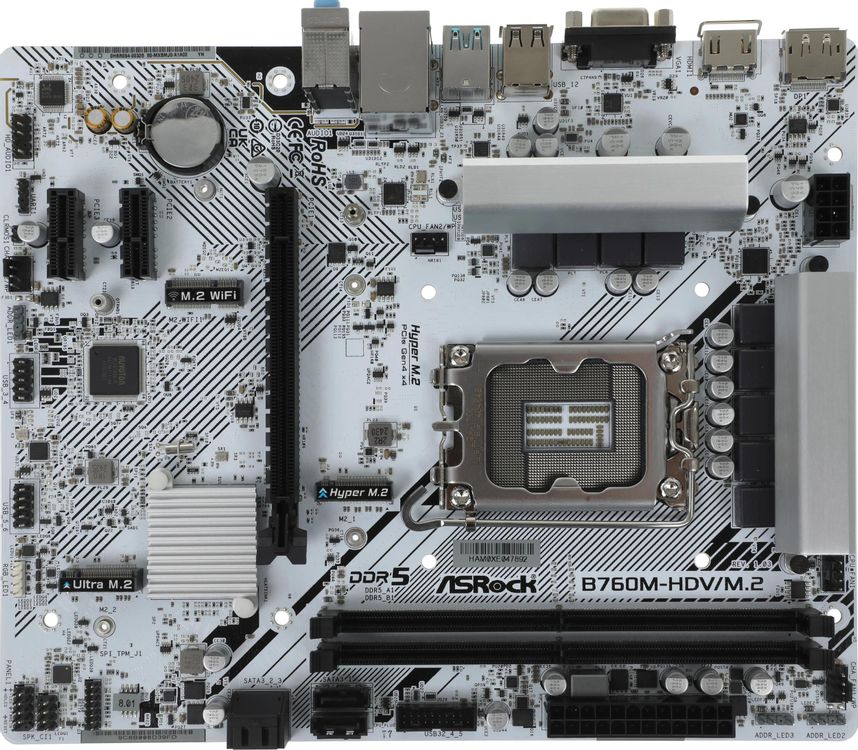 Материнская плата Asrock B760M-HDV/M.2 Soc-1700 Intel B760 2xDDR5 mATX AC`97 8ch(7.1) 2.5Gg RAID+VGA+HDMI+DP