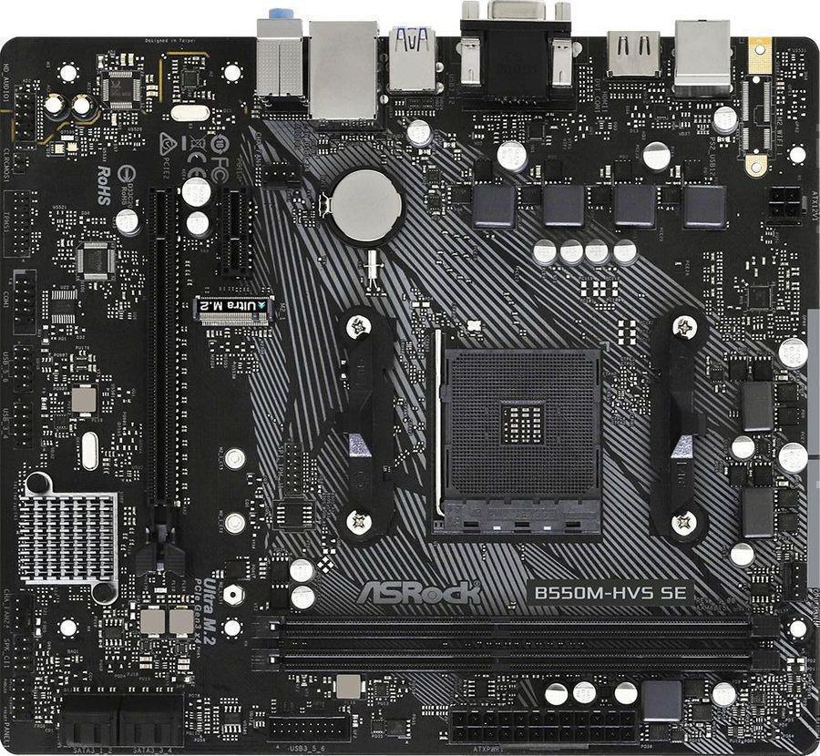 Материнская плата Asrock B550M-HVS SE Soc-AM4 AMD PRO565 2xDDR4 mATX AC`97 8ch(7.1) GbLAN RAID+VGA+HDMI