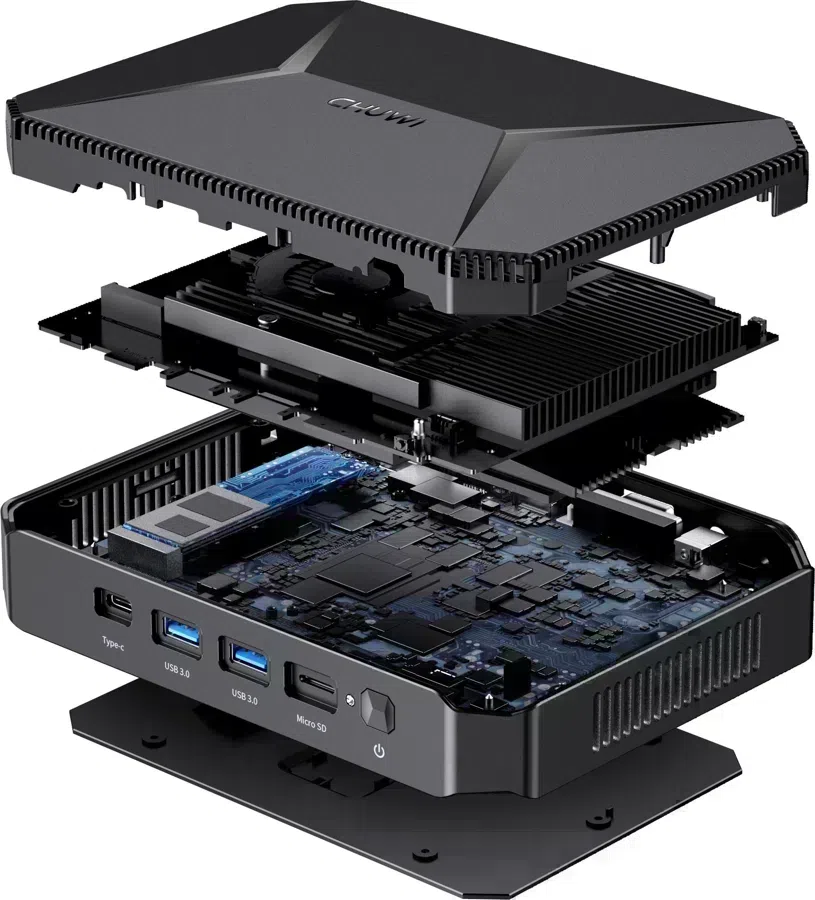 Неттоп Chuwi HeroBox N100 (0.8) 8Gb SSD256Gb UHDG CR Windows 11 Pro GbitEth WiFi BT черный