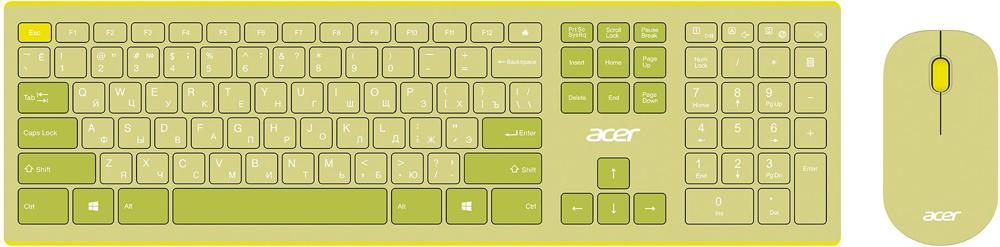 Клавиатура + мышь Acer OCC205 клав:зеленый/желтый мышь:зеленый/желтый USB беспроводная slim Multimedia (ZL.ACCEE.00E)