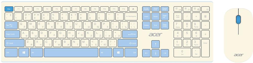 Клавиатура + мышь Acer OCC205 клав:белый/голубой мышь:белый/голубой USB беспроводная slim Multimedia (ZL.ACCEE.00C)