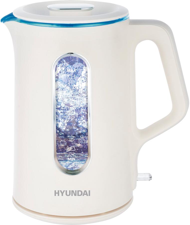 Чайник электрический Hyundai HYK-G8888 1.5л. 1700Вт кремовый/прозрачный корпус: стекло