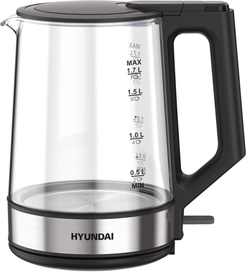 Чайник электрический Hyundai HYK-G8808 1.7л. 2200Вт черный/серебристый корпус: стекло