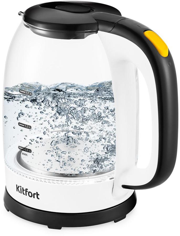 Чайник электрический Kitfort КТ-6192 1.7л. 2200Вт черный/белый корпус: стекло/пластик