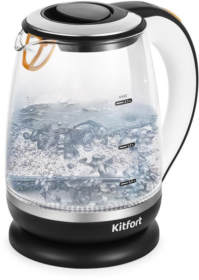 Чайник электрический Kitfort КТ-6199 2л. 2200Вт черный/белый корпус: стекло/металл/пластик
