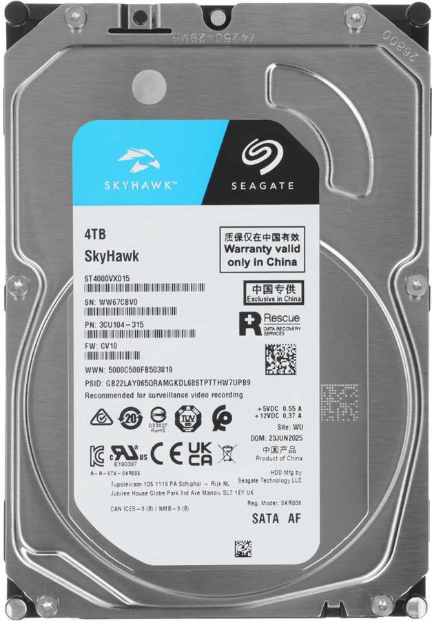 Жесткий диск Seagate SATA-III 4TB ST4000VX015 Surveillance Skyhawk 4KN (5400rpm) 256Mb 3.5"