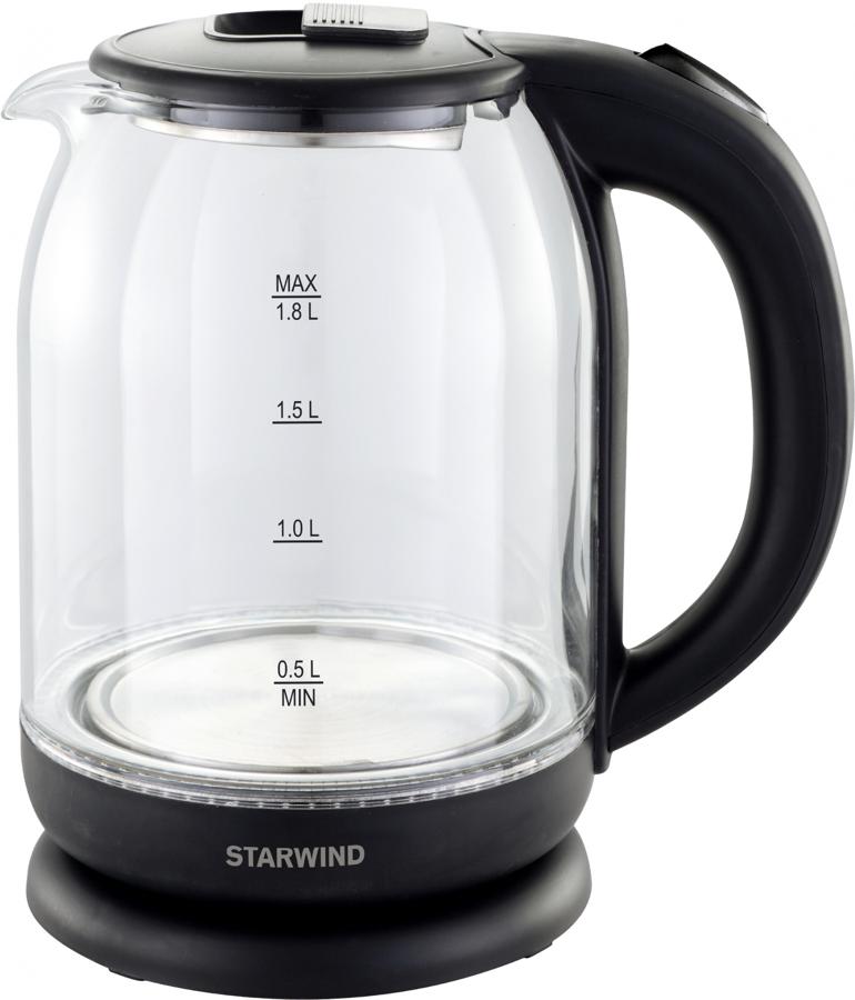 Чайник электрический Starwind SKG1779 1.8л. 1700Вт прозрачный/черный корпус: стекло