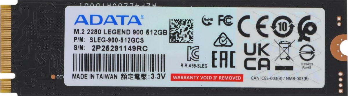 Накопитель SSD A-Data PCIe 4.0 x4 512GB SLEG-900-512GCS Legend 900 M.2 2280 6200/2300