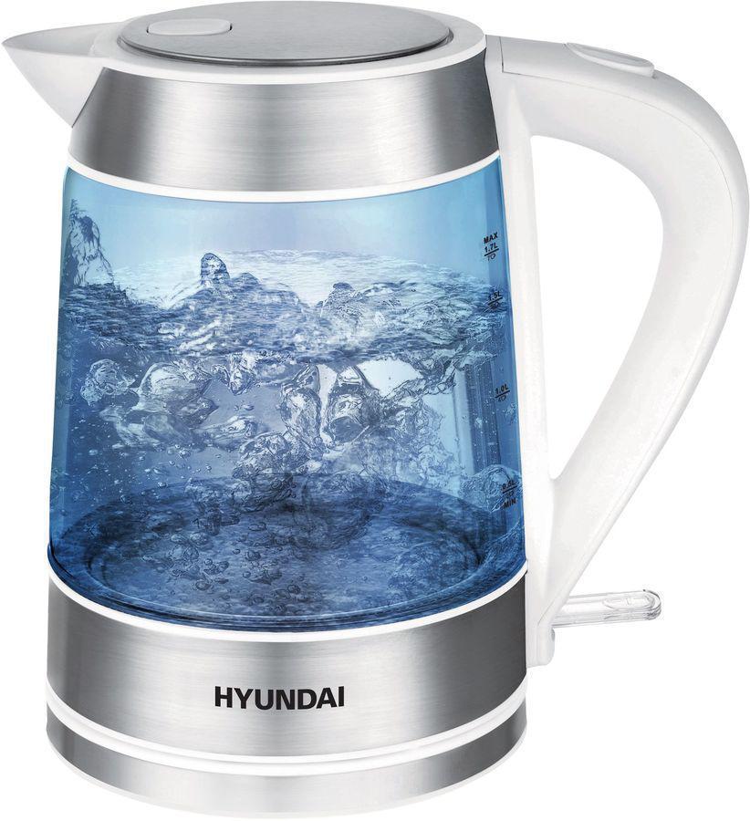 Чайник электрический Hyundai HYK-G3606 1.7л. 2200Вт белый/прозрачный корпус: стекло