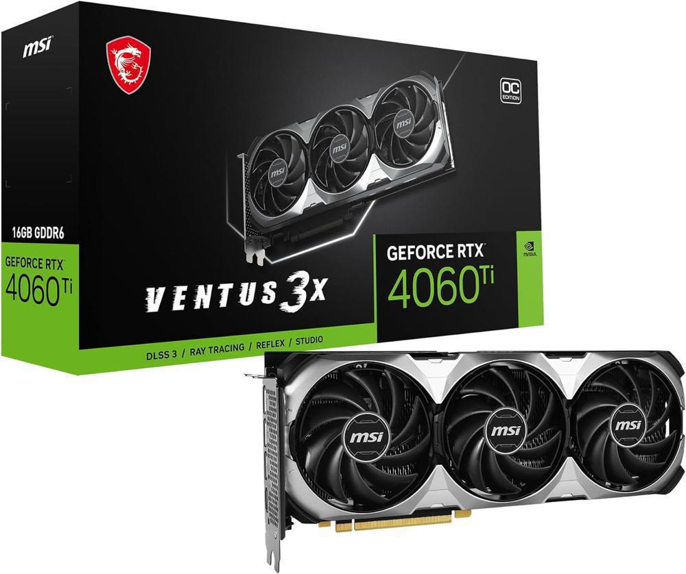 Видеокарта MSI PCI-E 4.0 RTX 4060 Ti VENTUS 3X 16G NVIDIA GeForce RTX 4060TI 16Gb 128bit GDDR6 2535/18000 HDMIx1 DPx3 HDCP Ret