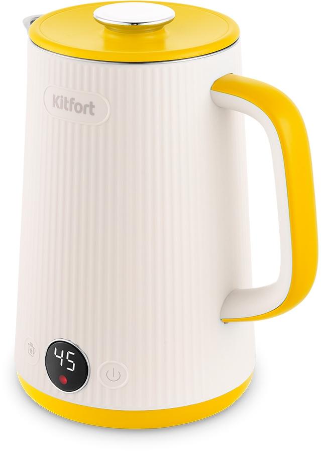 Чайник электрический Kitfort КТ-6197-3 1.7л. 1500Вт желтый/белый корпус: металл/пластик