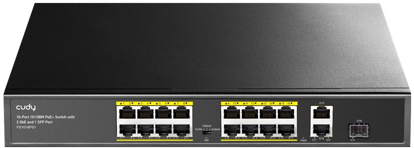 Коммутатор Cudy FS1018PS1 (L2) 16x100Мбит/с 2x1Гбит/с 1SFP 16PoE+ 200W неуправляемый