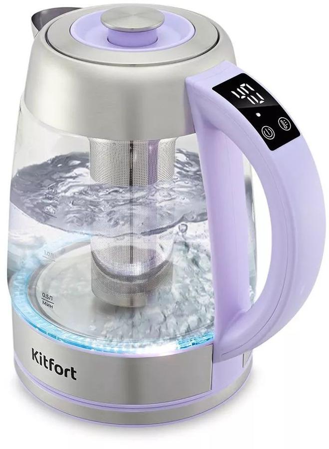 Чайник электрический Kitfort КТ-6624 1.7л. 2200Вт лавандовый/нержавеющая сталь корпус: стекло/металл/пластик