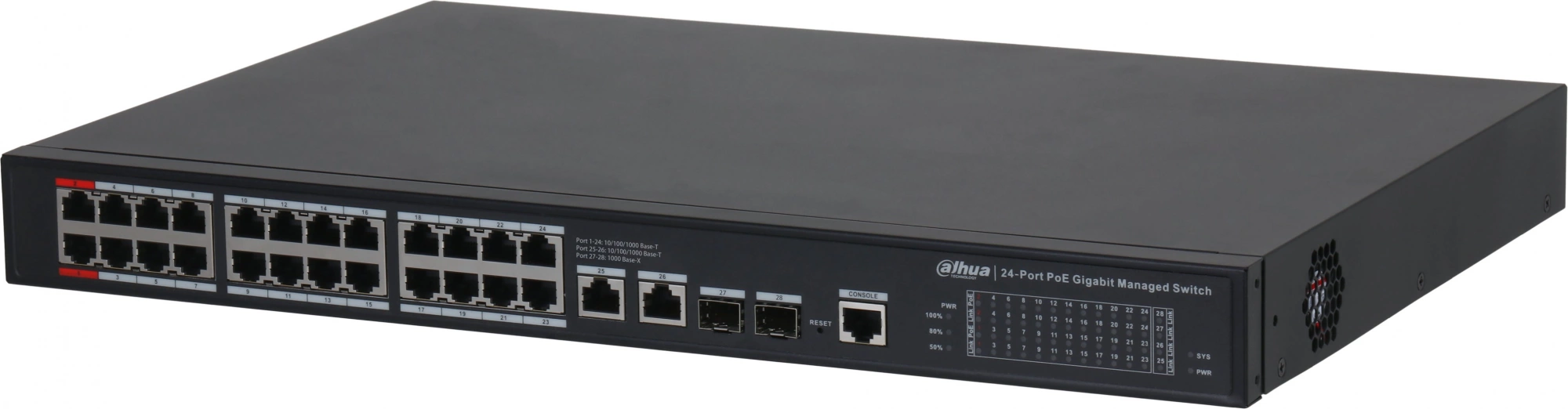 Коммутатор Dahua DH-S4228-24GT-240 (L2) 28x1Гбит/с 2SFP 24PoE 240W управляемый