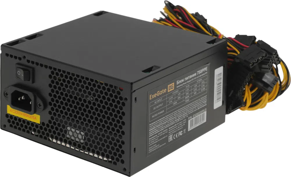 Блок питания Exegate ATX 750W 750PPE 80+ (20+4pin) APFC 120mm fan 6xSATA