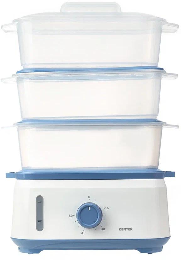Пароварка Centek CT-1462 3ярус. 1050Вт белый/голубой