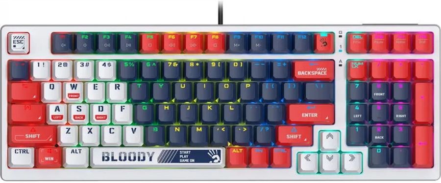 Клавиатура A4Tech Bloody S98 Sports Navy BLMS Plus механическая синий/белый USB for gamer LED (S98 SPORTS NAVY BLMS RED PLUS)