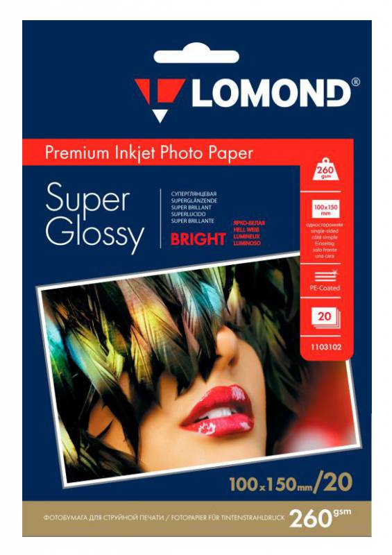 Фотобумага Lomond 1103102 10x15/260г/м2/20л./белый высокоглянцевое для струйной печати