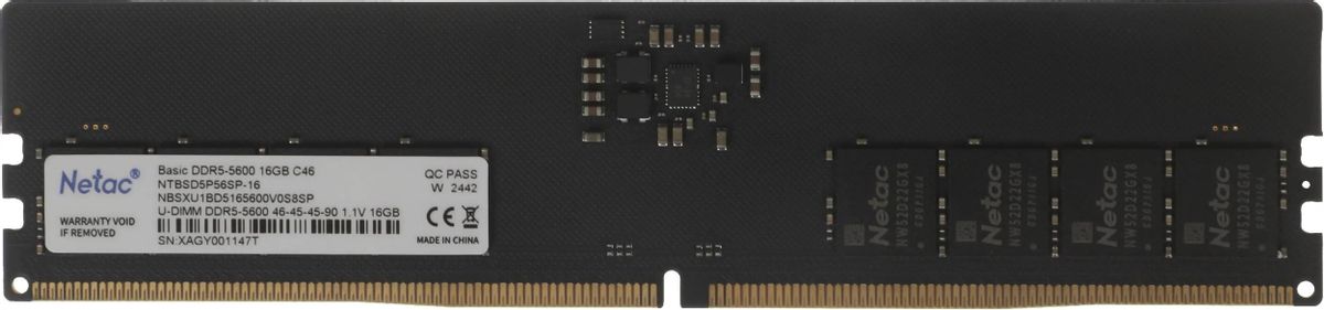 Память DDR5 16GB 5600MHz Netac NTBSD5P56SP-16 Basic RTL PC5-44800 CL46 DIMM 288-pin 1.1В original Intel Ret