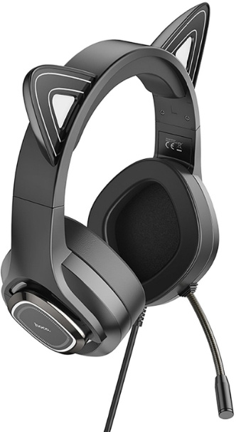 Наушники с микрофоном Hoco W107 Cute cat черный 2м мониторные USB оголовье (W107)