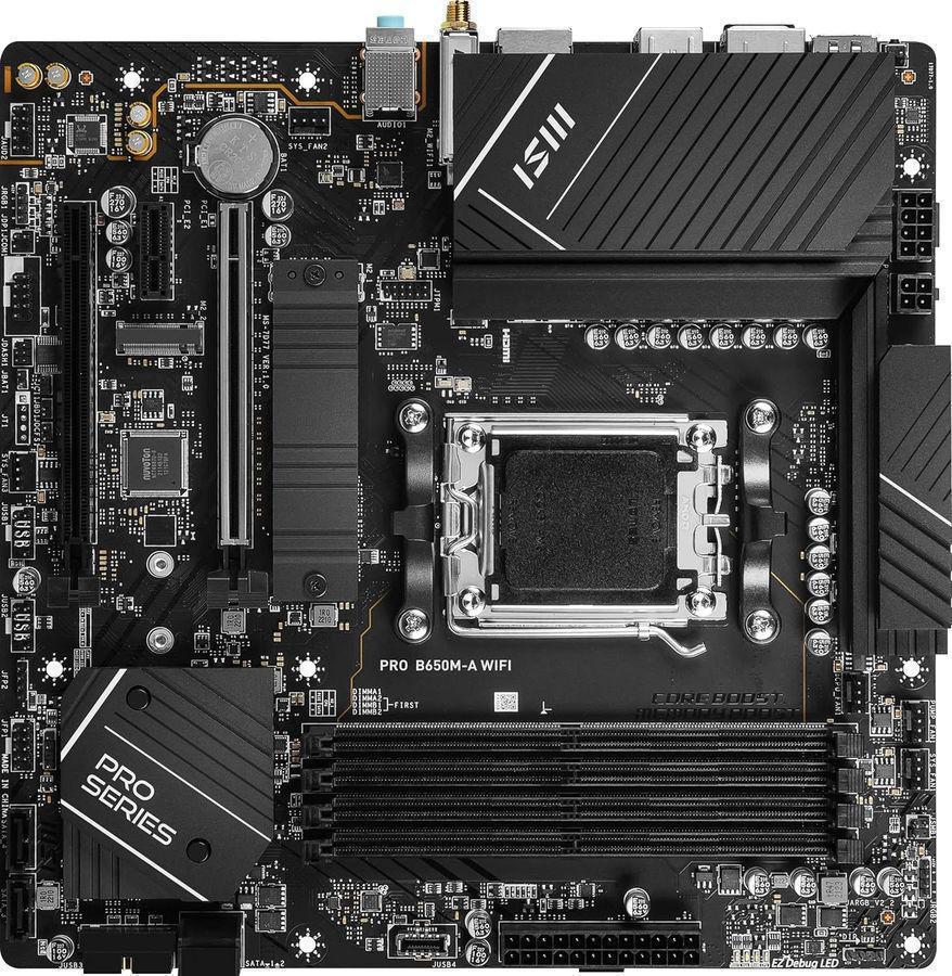 Материнская плата MSI PRO B650M-A WIFI SocketAM5 AMD B650 4xDDR5 mATX AC`97 8ch(7.1) 2.5Gg RAID+VGA+HDMI+DP