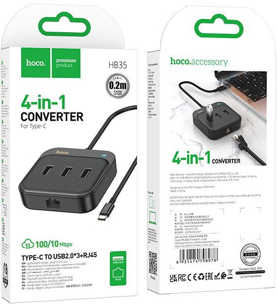 Разветвитель USB-C Hoco HB35 4порт. черный