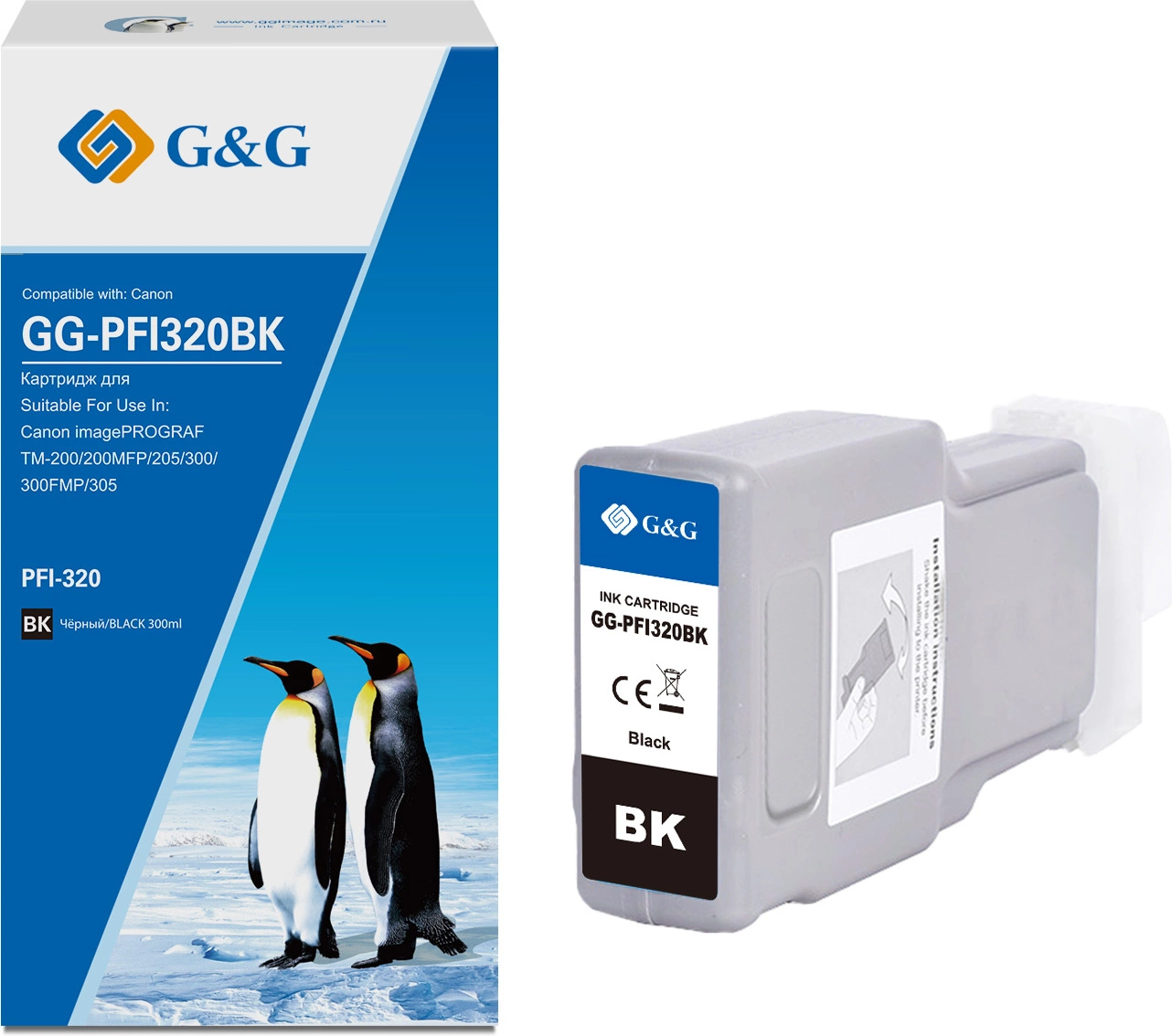 Картридж струйный G&G GG-PFI320BK PFI-320BK черный пигментный (300мл) для Canon imagePrograf TM-200/200MFP/205/300/300MFP/305