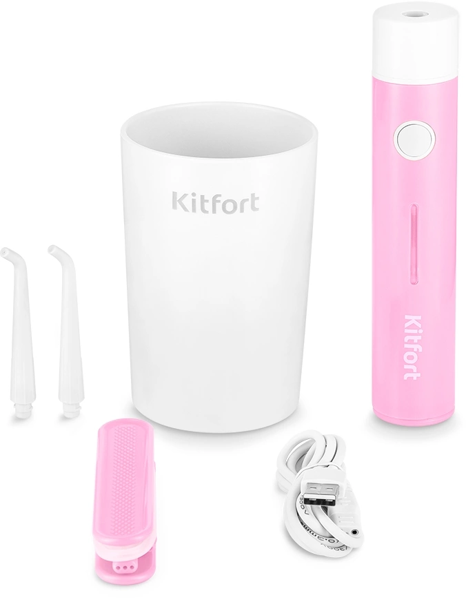 Ирригатор Kitfort КТ-2957-1 портатив. импульсн. 2насад. розовый/белый