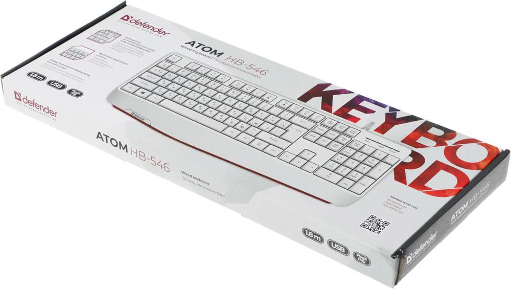 Клавиатура Defender Atom HB-546 белый USB (подставка для запястий) (45547) кабель 1.8м