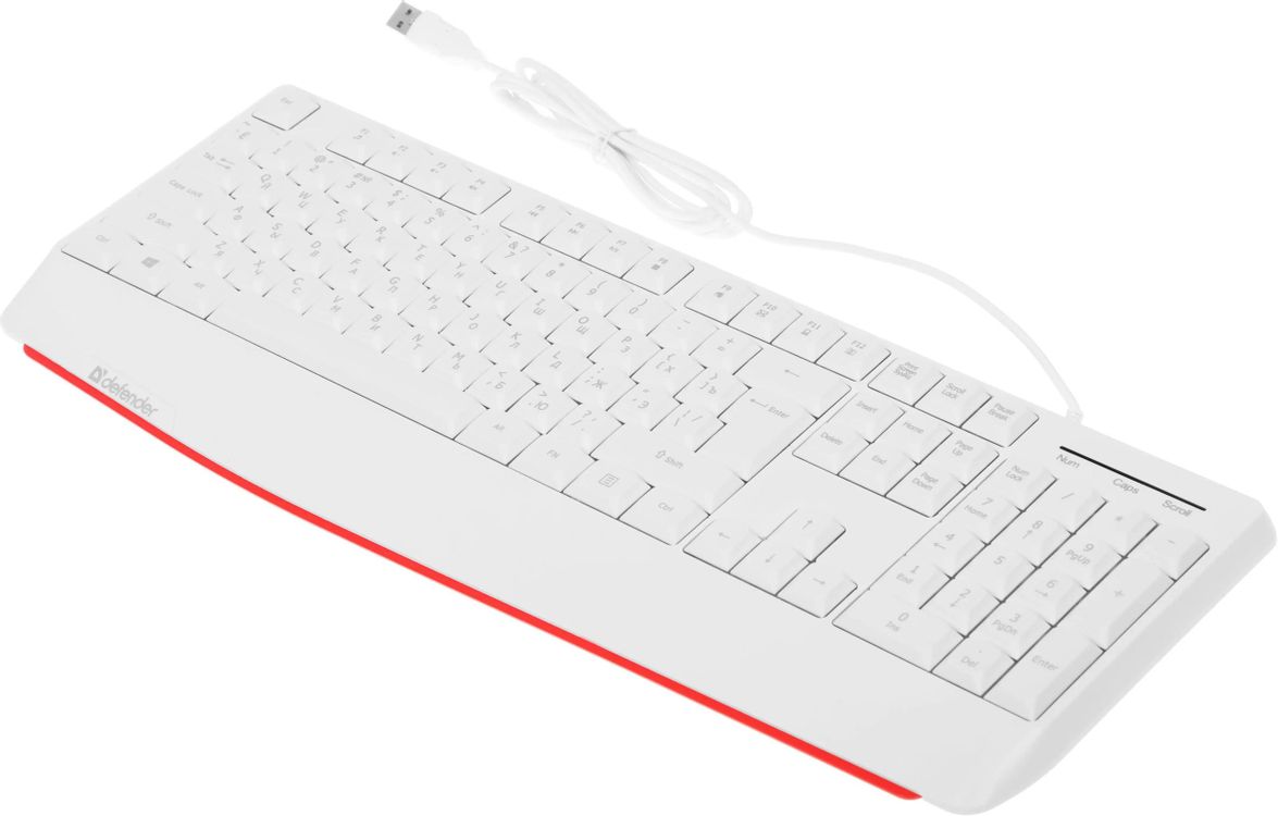 Клавиатура Defender Atom HB-546 белый USB (подставка для запястий) (45547) кабель 1.8м