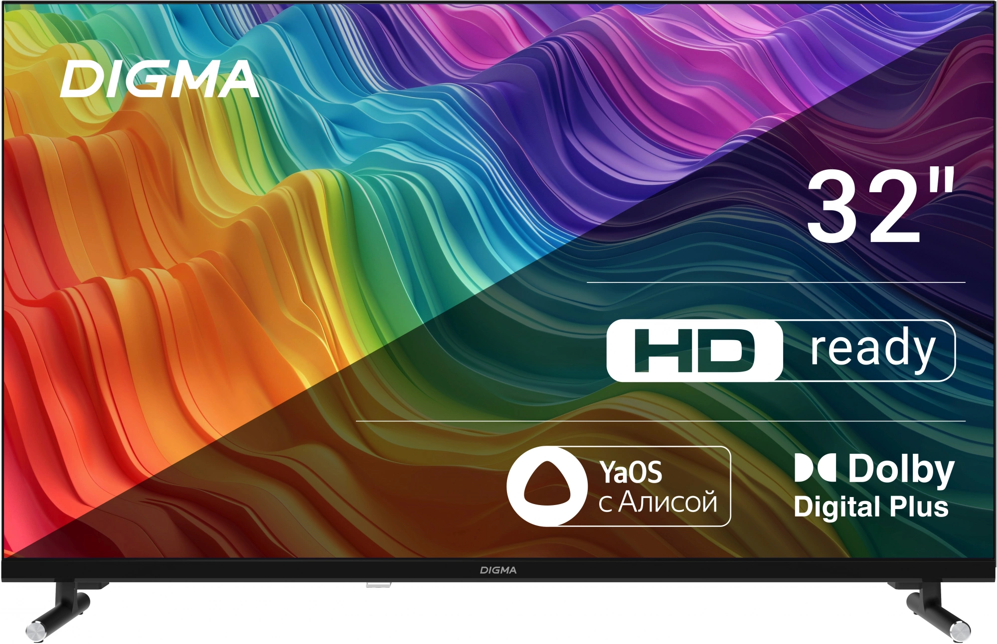 Телевизор LED Digma 32" DM-LED32SBB32 Яндекс.ТВ Frameless Metal черный/черный HD 60Hz DVB-T DVB-T2 DVB-C DVB-S DVB-S2 USB WiFi Smart TV (RUS)