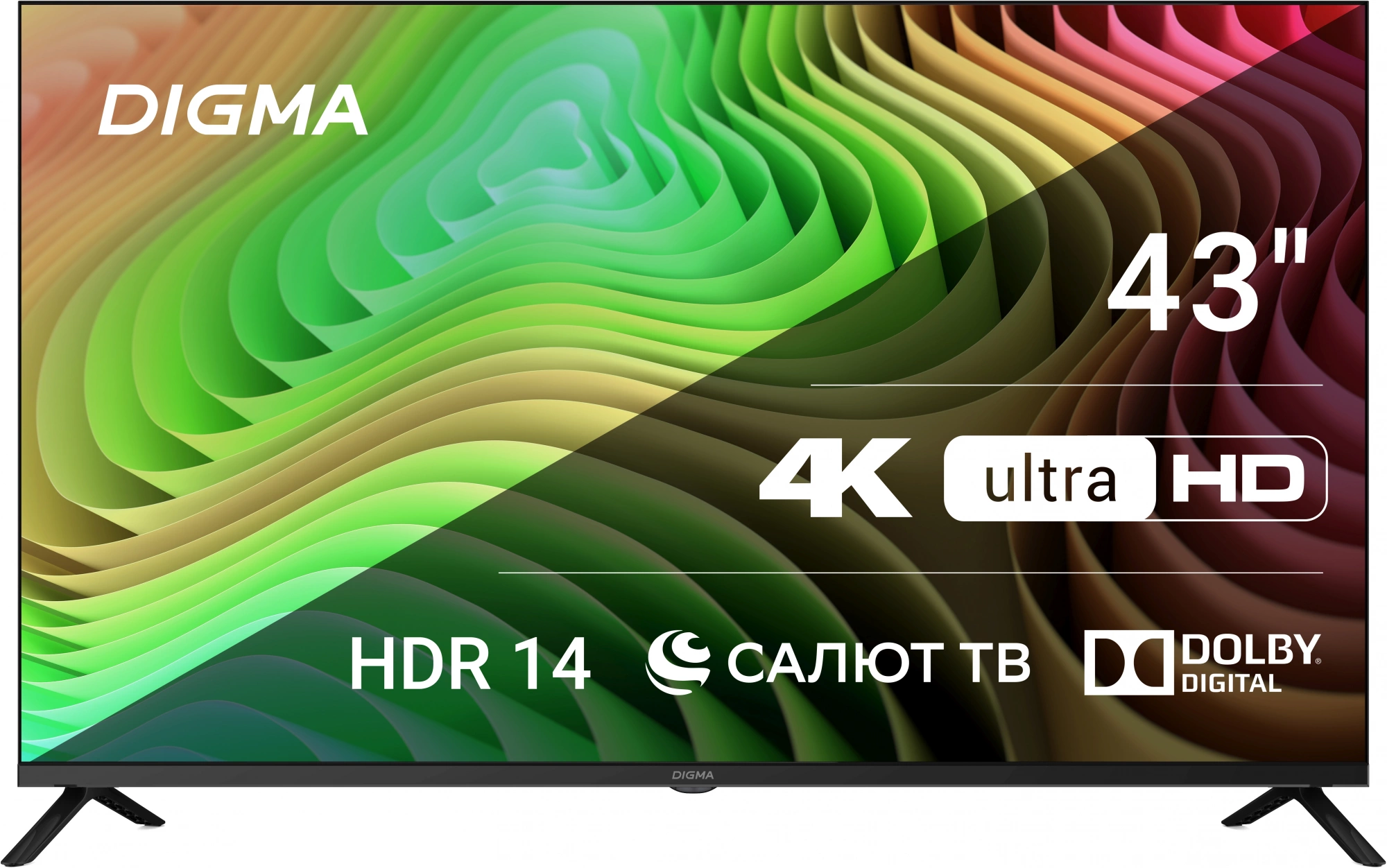 Телевизор LED Digma 43" DM-LED43UBB40 Салют ТВ Frameless Metal черный 4K Ultra HD 60Hz DVB-T DVB-T2 DVB-C DVB-S DVB-S2 USB WiFi Smart TV