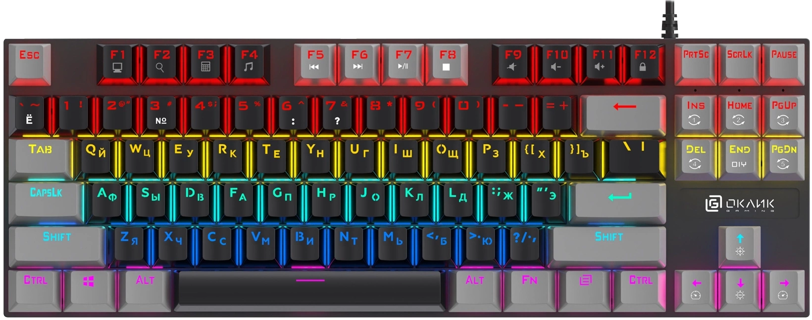 Клавиатура Оклик K600X механическая черный/серый USB Multimedia for gamer LED