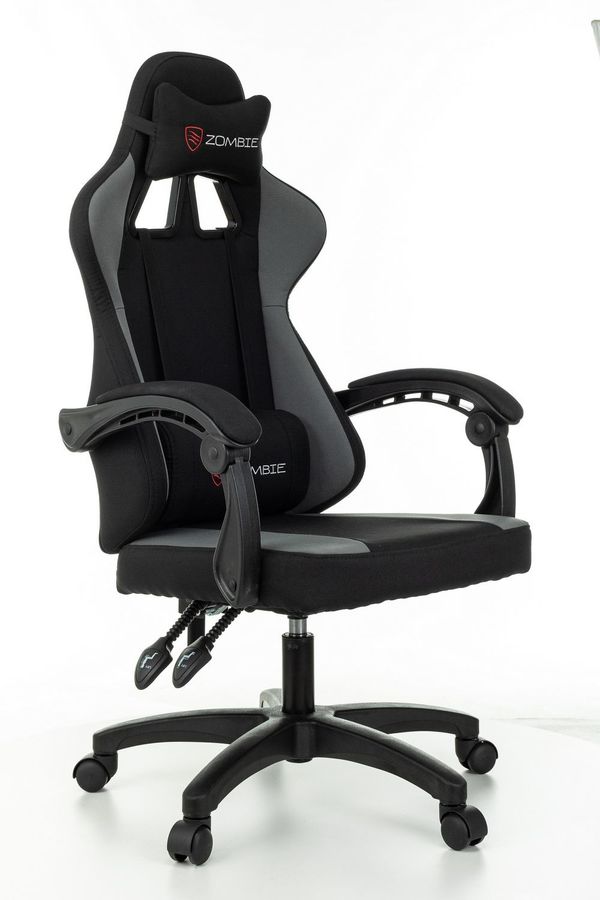 Кресло игровое Zombie Rudger черный/серый с подголов. крестов. пластик