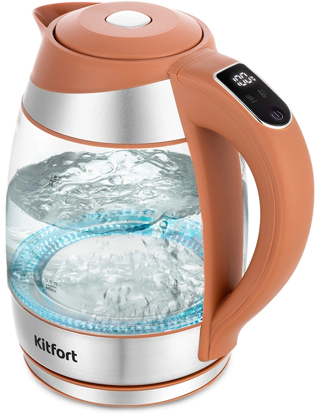 Чайник электрический Kitfort КТ-6661 1.8л. 2200Вт оранжевый/серебристый корпус: нержавеющая сталь/стекло/пластик