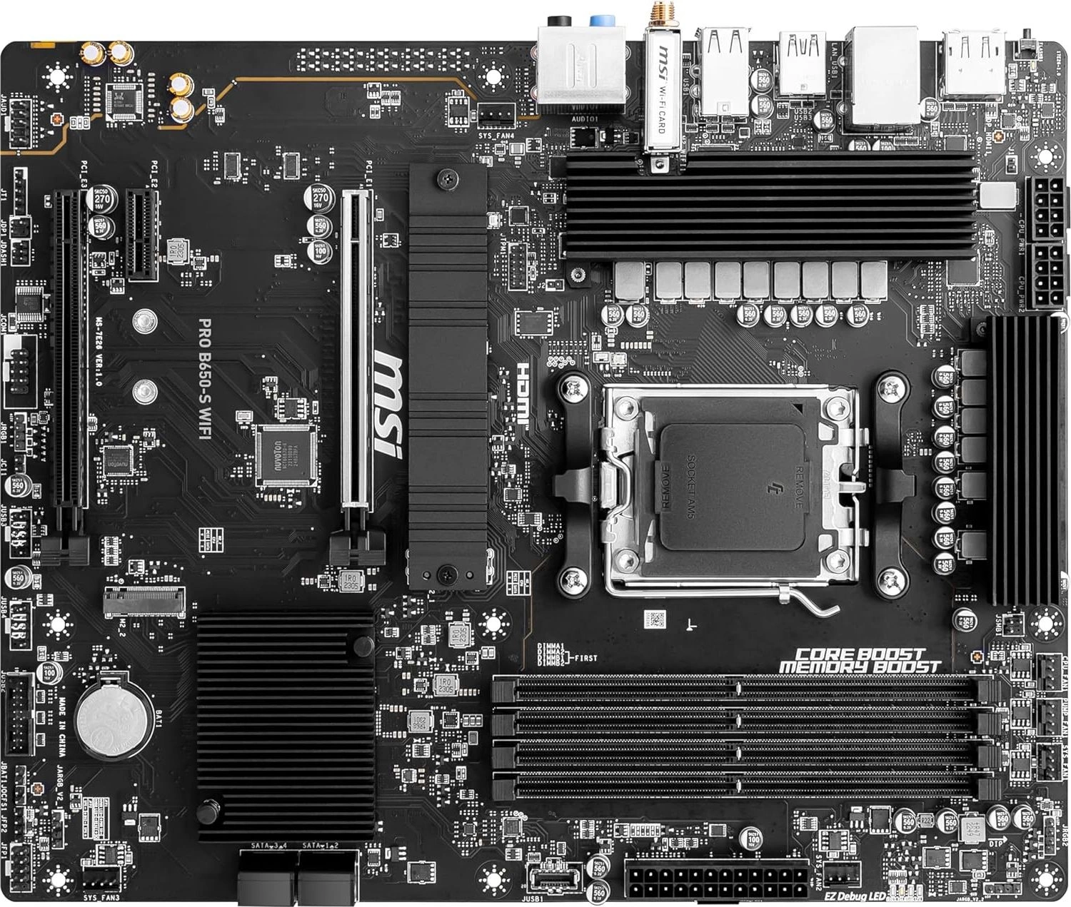 Материнская плата MSI PRO B650-S WIFI SocketAM5 AMD B650 4xDDR5 ATX AC`97 8ch(7.1) 2.5Gg RAID+HDMI+DP